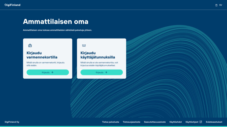 Kuva 1: Ammattilaisen oman kirjautumissivu 